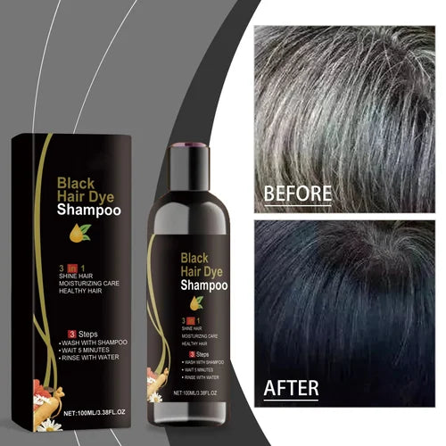 Unisex Instant Black Herbal Hair Dye Shampoo for Grey Hair Coverage 3 in 1(100ml)