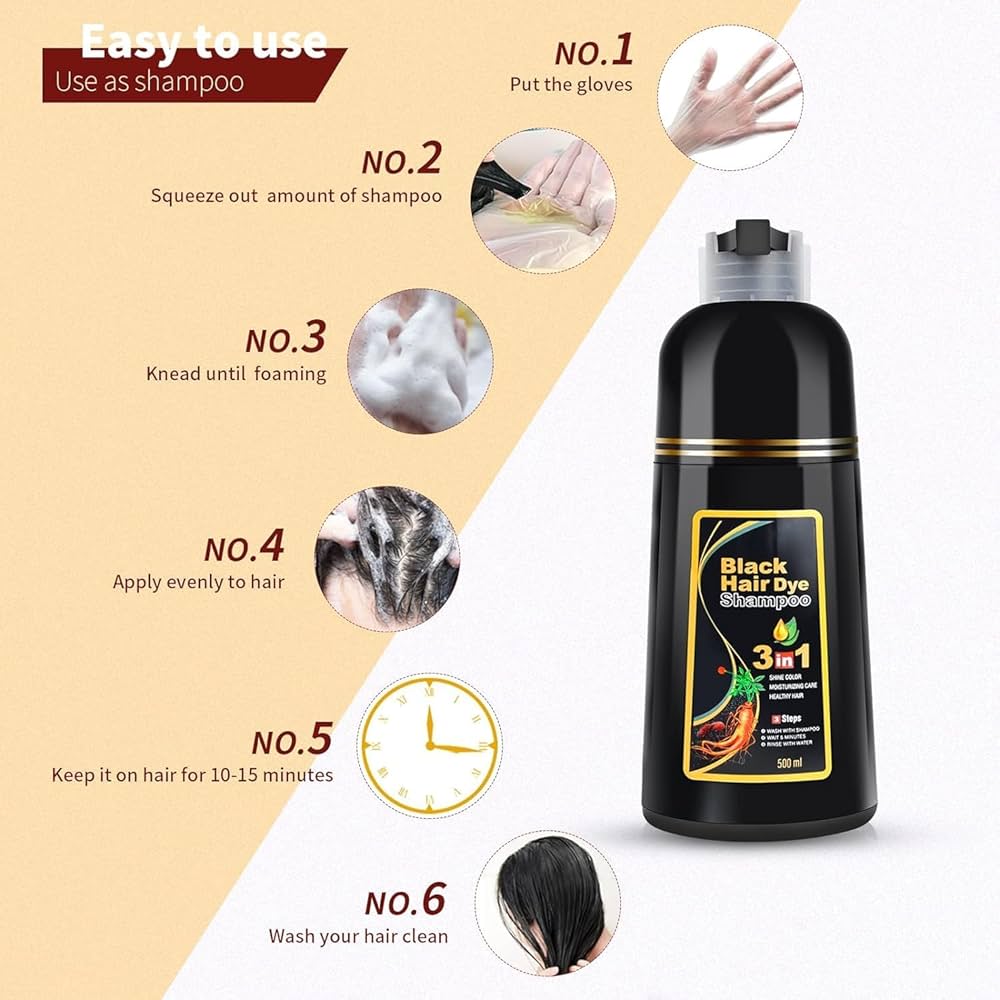 Unisex Instant Black Herbal Hair Dye Shampoo for Grey Hair Coverage 3 in 1(100ml)